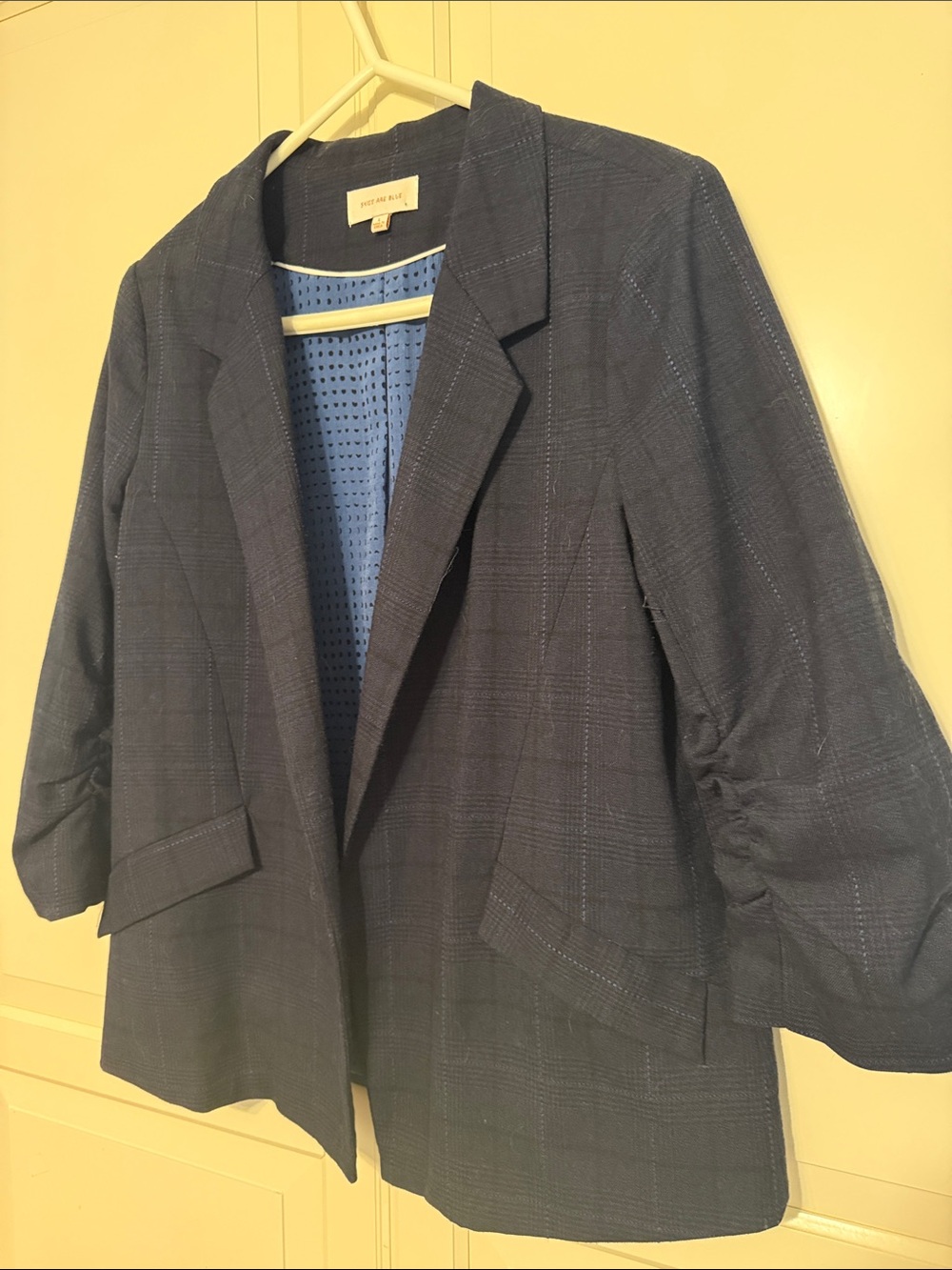 Skies Are Blue Navy Plaid Open-Front Blazer